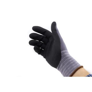 Royaltec Nylon-Strickhandschuhe, Micro-Nitrilschaum-Beschichtung auf Innenhand und Fingerkuppen, grau/schwarz.12 Paar/VPE Größe 9