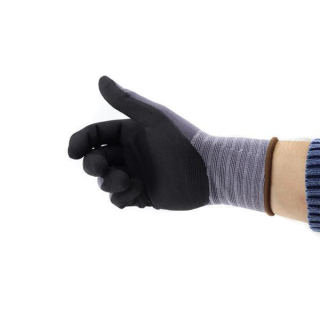Royaltec Nylon-Strickhandschuhe, Micro-Nitrilschaum-Beschichtung auf Innenhand und Fingerkuppen, grau/schwarz.12 Paar/VPE Größe 9