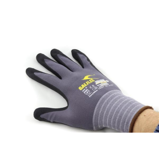 Royaltec Nylon-Strickhandschuhe, Micro-Nitrilschaum-Beschichtung auf Innenhand und Fingerkuppen, grau/schwarz.12 Paar/VPE Größe 9
