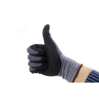 Royaltec Nylon-Strickhandschuhe, Micro-Nitrilschaum-Beschichtung auf Innenhand und Fingerkuppen, grau/schwarz. 12 Paar/VPE Größe 11