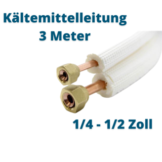 3 Meter Isoliertes CU-Rohr, Isol. schwerentflammbar 9mm 1/4" + 1/2" (gebördelt)