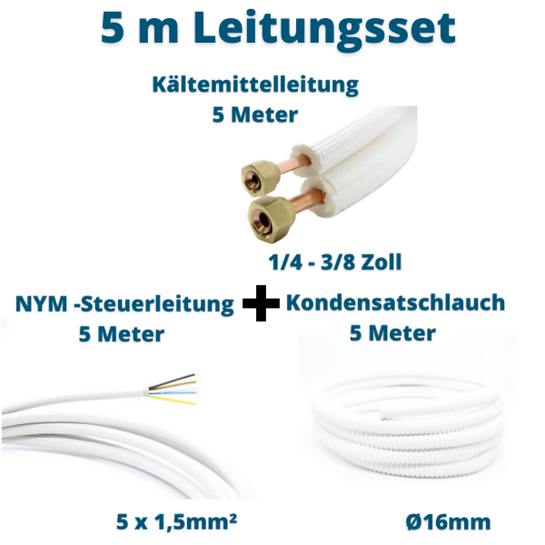 Klimagerät Leitungsset 5m 1/4 3/8 Kältemittelleitung + Steuerleitung + Kondensatschlauch Prosatech GmbH